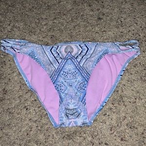 Purple/blue swim bottoms.